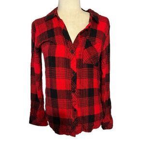 Rails Anthropologie Red Black Plaid Flannel Long Sleeve Button Down Top Xs